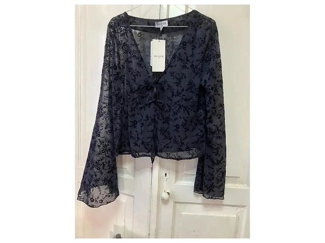 Autre Marque Musier Paris Top de encaje transparente Navy Floral Burnout Azul oscuro - vista 5