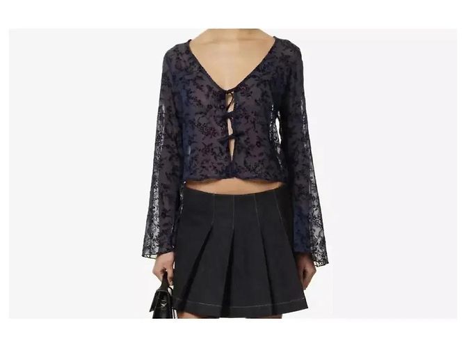 Autre Marque Musier Paris Top de encaje transparente Navy Floral Burnout Azul oscuro - vista 9