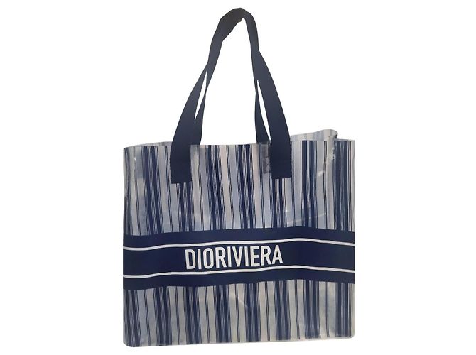 Christian Dior Borsa Tote Dioriviera a Righe Bianco Blu - vista 2