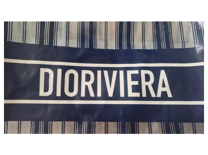 Christian Dior Borsa Tote Dioriviera a Righe Bianco Blu - vista 7