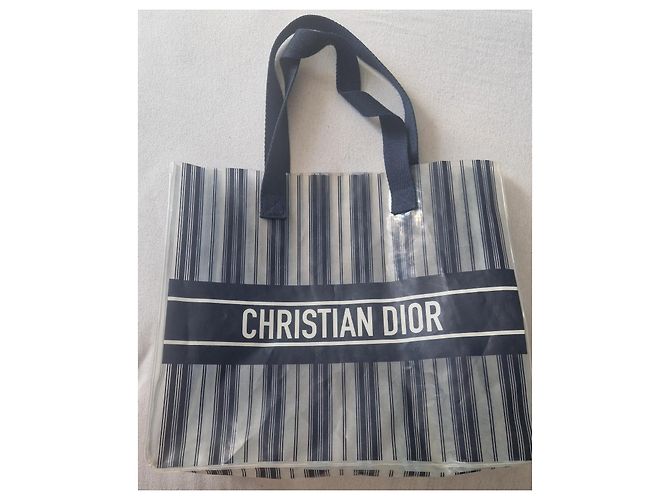 Christian Dior Borsa Tote Dioriviera a Righe Bianco Blu - vista 8
