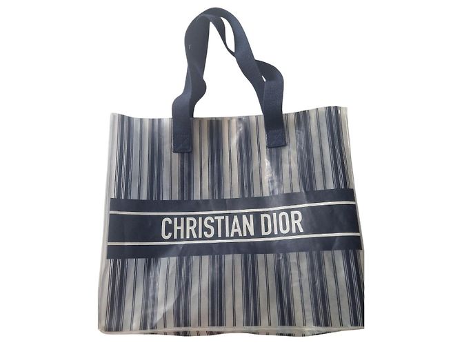 Christian Dior Borsa Tote Dioriviera a Righe Bianco Blu - vista 9
