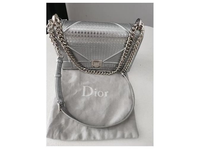 Borsa Dior Diorever in pelle argentata Argento - vista 3