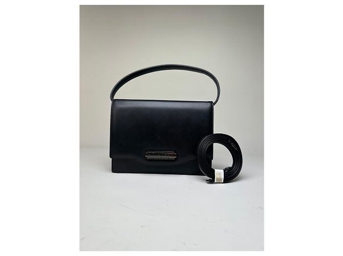 Vintage Givenchy Leder Schultertasche Schwarz Silber - Ansicht 12