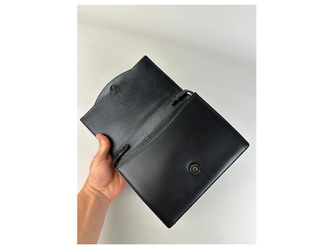 Vintage Givenchy Leder Schultertasche Schwarz Silber - Ansicht 7