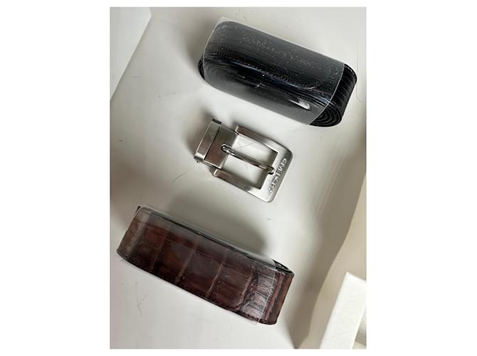 Vintage Givenchy Ledergürtel Schwarz Braun Silberschnalle - Ansicht 3