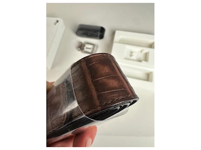 Vintage Givenchy Ledergürtel Schwarz Braun Silberschnalle - Ansicht 5