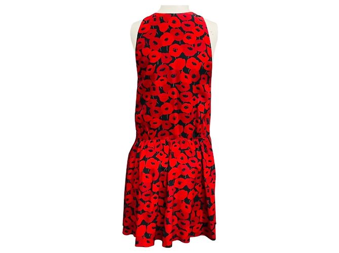 Ärmelloses Saint Laurent Mini-Wickelkleid aus bedruckter Seide Rot / Schwarz - Ansicht 3