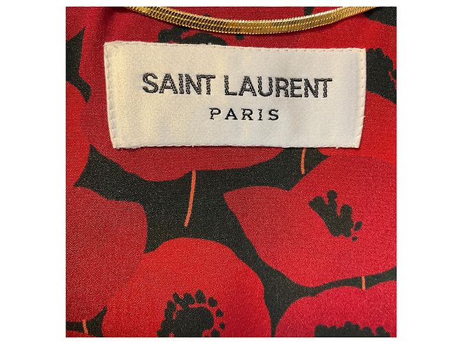 Ärmelloses Saint Laurent Mini-Wickelkleid aus bedruckter Seide Rot / Schwarz - Ansicht 4