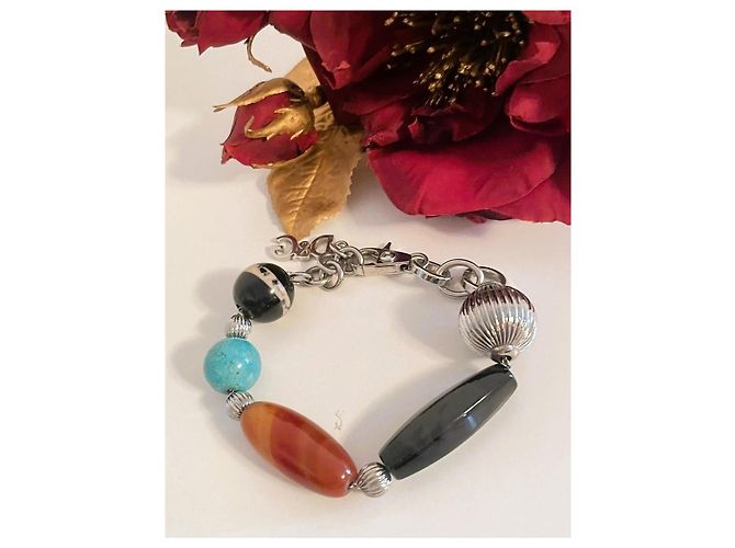 Bracciale Dolce & Gabbana con pietre multicolore Marrone Nero Metallico Turchese - vista 3