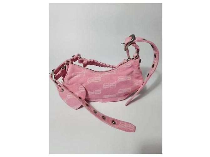 Balenciaga Le Cagole Borsa a Tracolla Denim Monogramma Rosa - vista 2
