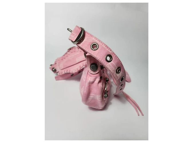 Balenciaga Le Cagole Borsa a Tracolla Denim Monogramma Rosa - vista 3