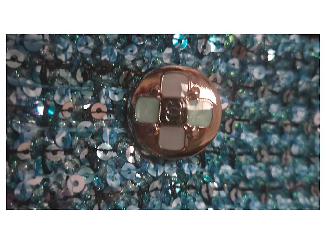 Abrigo Chanel de Tweed con lentejuelas azul - vista 4