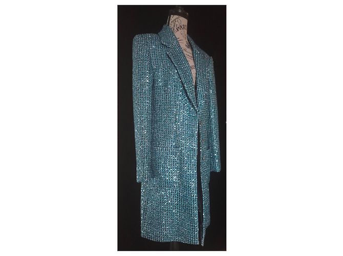 Abrigo Chanel de Tweed con lentejuelas azul - vista 8