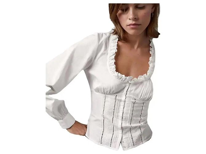 Rouje Blusa Wendy Uni Algodón Blanco Broderie Anglaise - vista 2