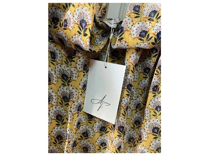 Autre Marque Vestido Maxi Amarillo Estampado Floral Negro Blanco Azul - vista 3