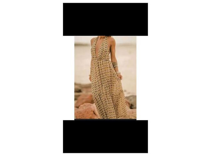 Autre Marque Vestido Maxi Amarillo Estampado Floral Negro Blanco Azul - vista 9