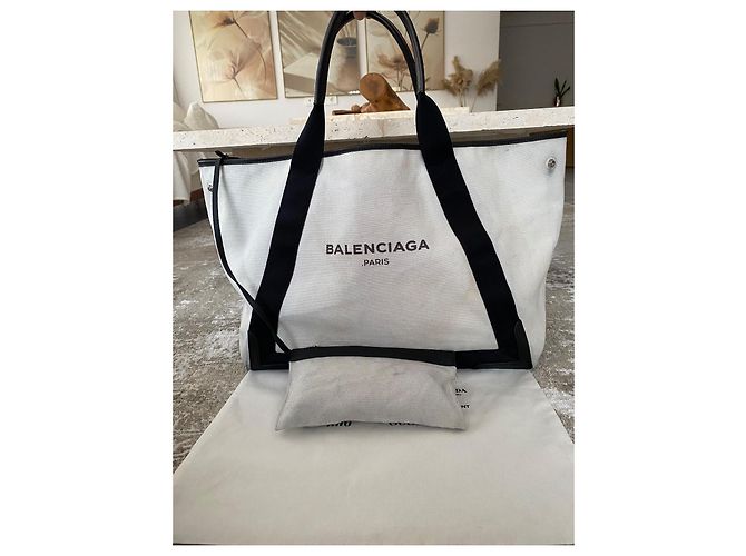 Balenciaga Borsa Tote in Tela e Pelle Nero Bianco - vista 2