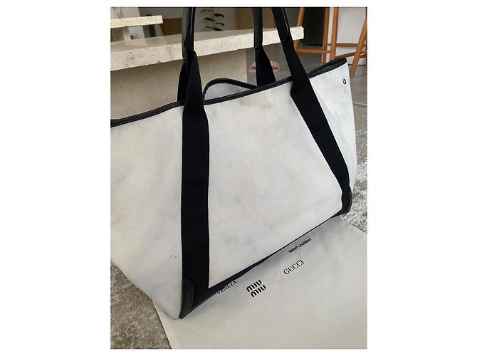 Balenciaga Borsa Tote in Tela e Pelle Nero Bianco - vista 4