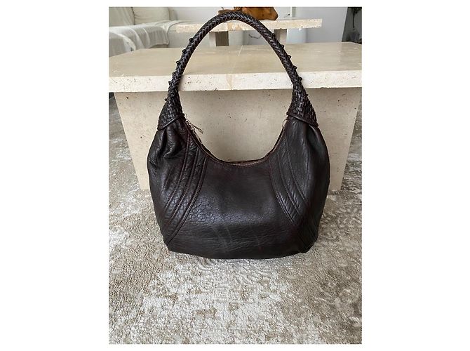 Fendi Borsa Hobo in Pelle Marrone - vista 2