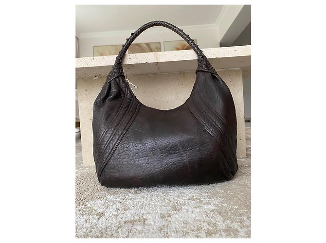 Fendi Borsa Hobo in Pelle Marrone - vista 3