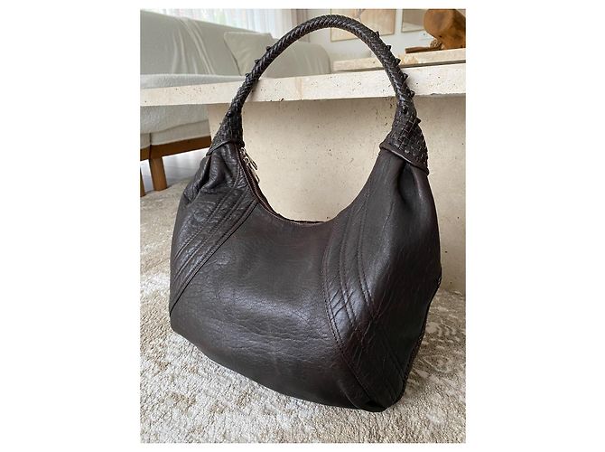 Fendi Borsa Hobo in Pelle Marrone - vista 4