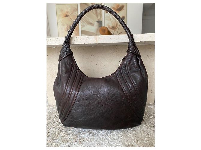 Fendi Borsa Hobo in Pelle Marrone - vista 6