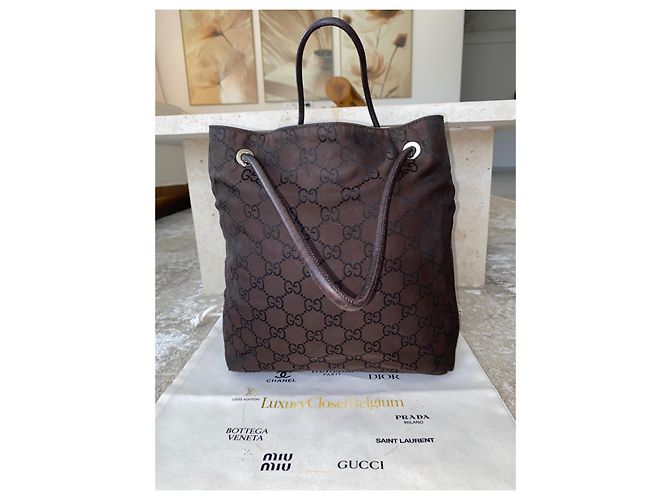Borsa tote Gucci GG Supreme in tela marrone - vista 10