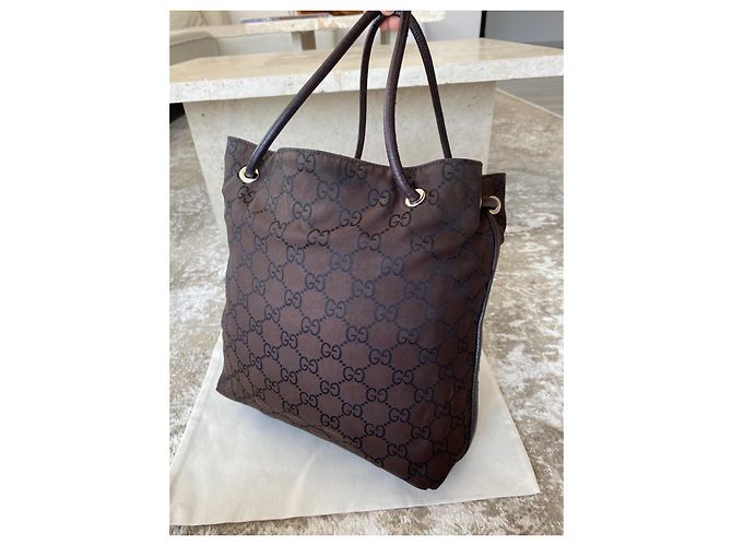 Borsa tote Gucci GG Supreme in tela marrone - vista 3