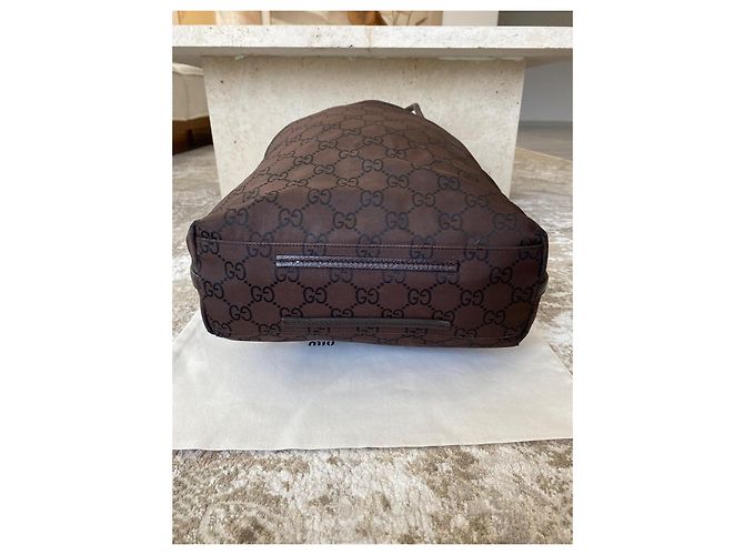 Borsa tote Gucci GG Supreme in tela marrone - vista 7
