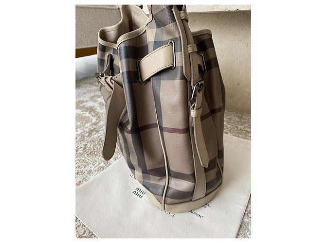 Burberry Haymarket Check - Borsa a secchiello in tela rivestita e pelle - vista 4