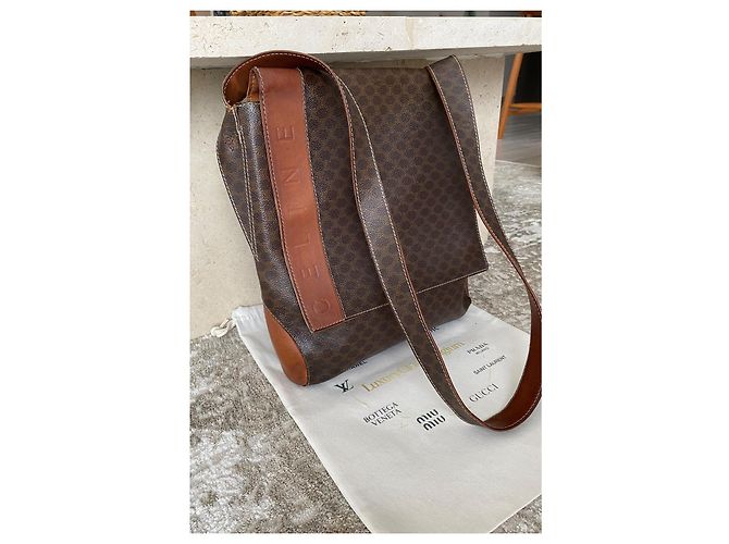 Céline Celine Borsa a Tracolla in Tela Rivestita Triomphe e Pelle Marrone - vista 2