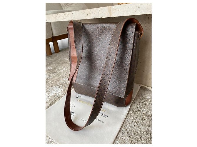 Céline Celine Borsa a Tracolla in Tela Rivestita Triomphe e Pelle Marrone - vista 3