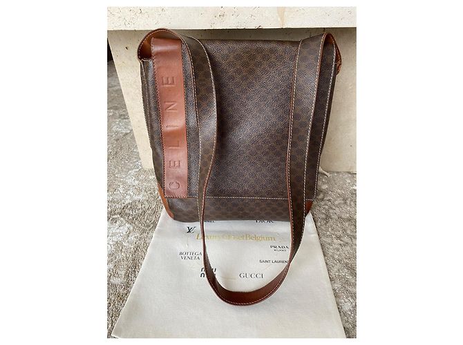 Céline Celine Borsa a Tracolla in Tela Rivestita Triomphe e Pelle Marrone - vista 4