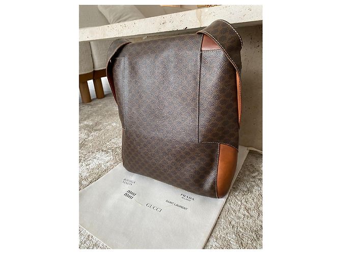 Céline Celine Borsa a Tracolla in Tela Rivestita Triomphe e Pelle Marrone - vista 6