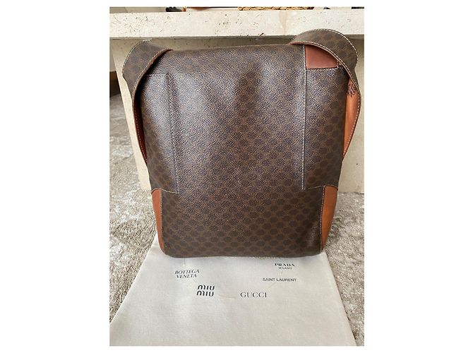 Céline Celine Borsa a Tracolla in Tela Rivestita Triomphe e Pelle Marrone - vista 7