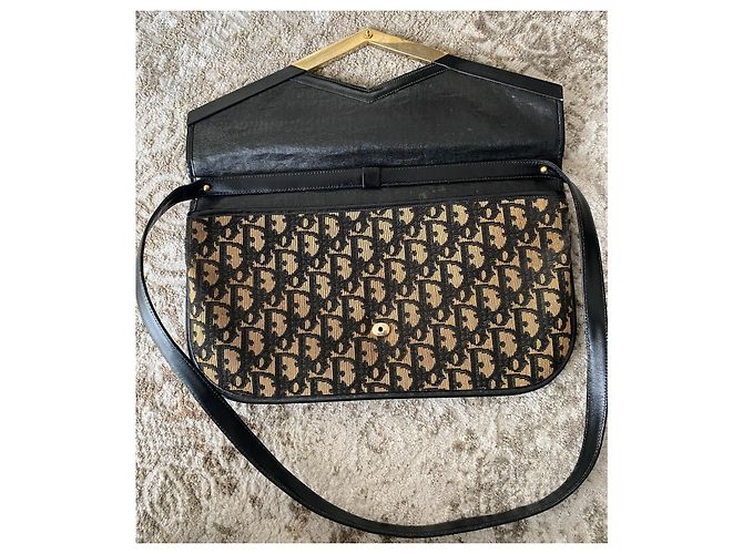 Borsa a tracolla Christian Dior Monogramme in tela jacquard Marrone Nero - vista 11
