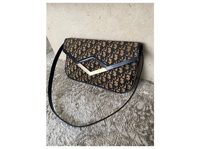 Borsa a tracolla Christian Dior Monogramme in tela jacquard Marrone Nero - vista 2