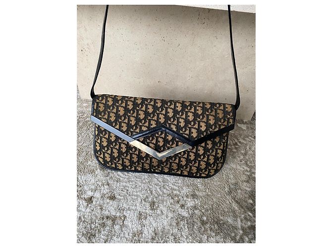 Borsa a tracolla Christian Dior Monogramme in tela jacquard Marrone Nero - vista 3