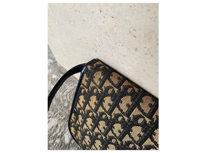Borsa a tracolla Christian Dior Monogramme in tela jacquard Marrone Nero - vista 8
