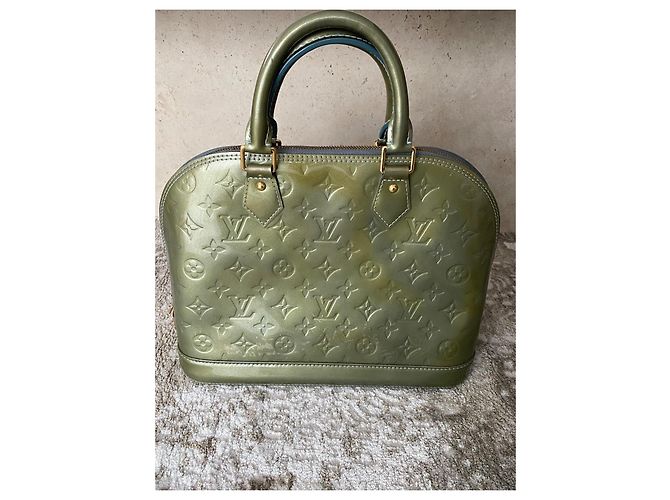 Louis Vuitton Alma Pelle Vernice Verde Kaki - vista 5