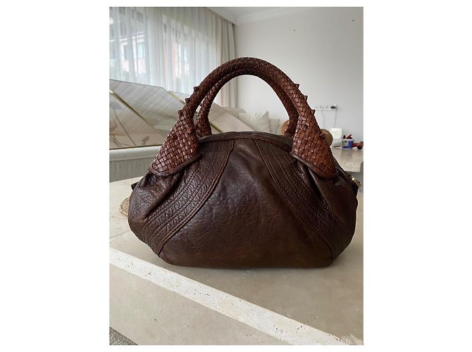 Borsa Fendi in pelle marrone con manici intrecciati - vista 15