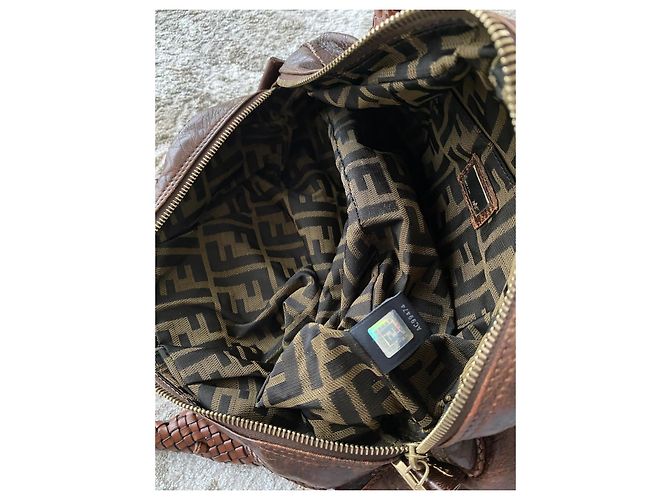 Borsa Fendi in pelle marrone con manici intrecciati - vista 18