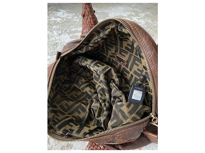 Borsa Fendi in pelle marrone con manici intrecciati - vista 19