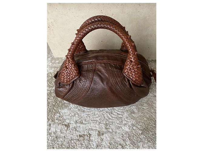 Borsa Fendi in pelle marrone con manici intrecciati - vista 2