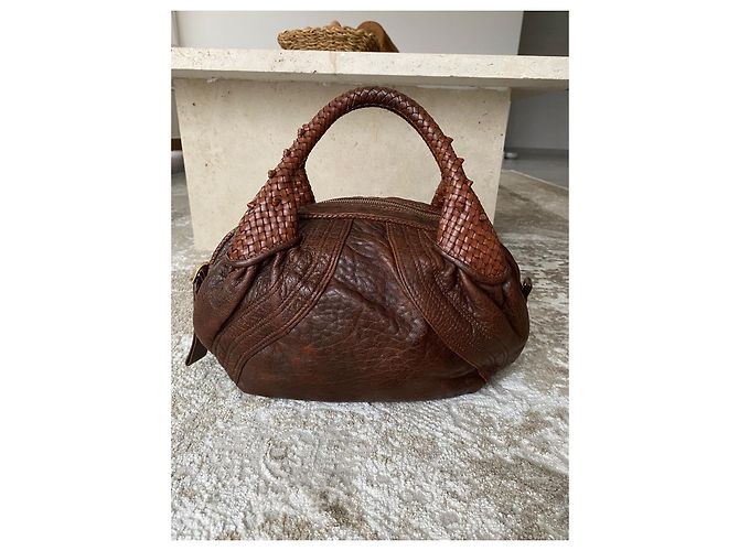 Borsa Fendi in pelle marrone con manici intrecciati - vista 6