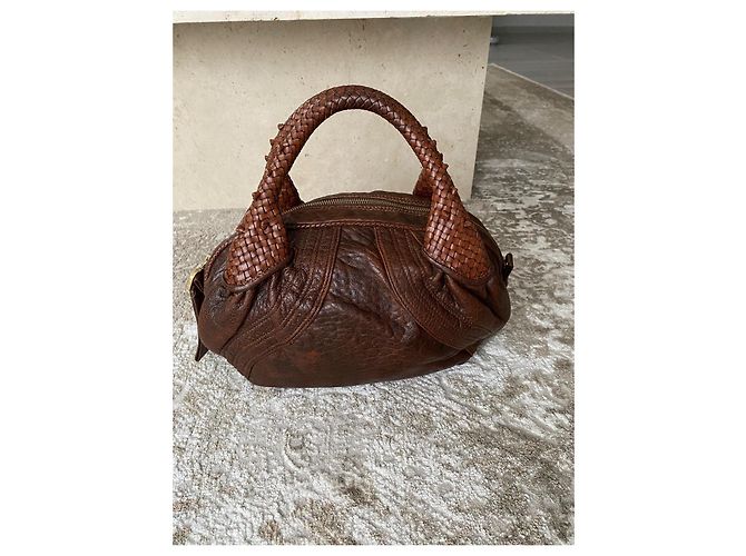 Borsa Fendi in pelle marrone con manici intrecciati - vista 7