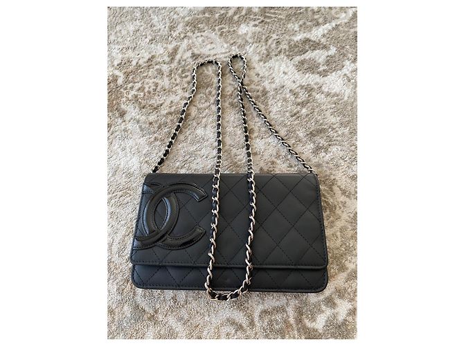 Chanel Cambon Quilted Black Leather Wallet on Chain - view 14