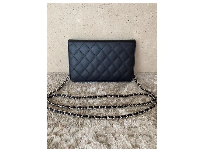 Chanel Cambon Quilted Black Leather Wallet on Chain - view 3