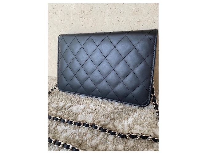 Chanel Cambon Quilted Black Leather Wallet on Chain - view 4